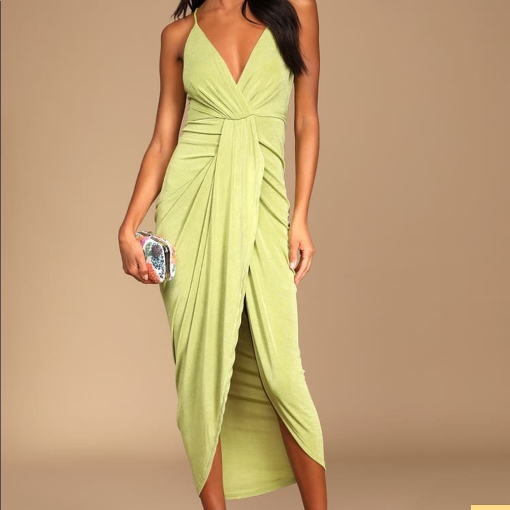 Dreamy Date Light Green Surplice Midi Dress